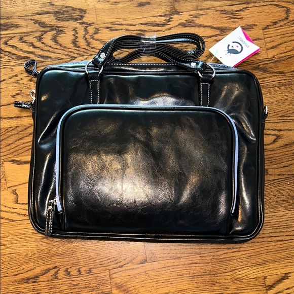Studio C Other - Studio C Black Leather Briefcase with lavender zipper